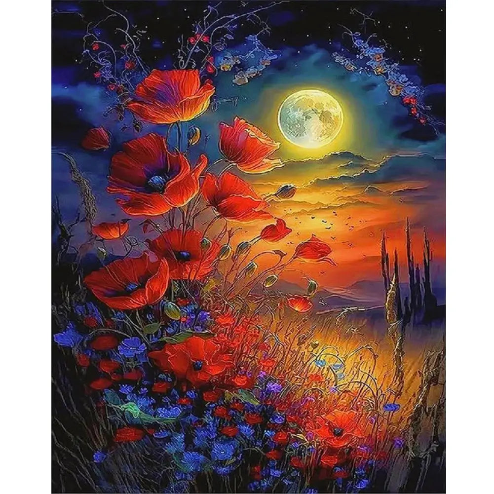 5D DIY Diamond Painting Kit - Full Round / Square - Flower Under The Moon