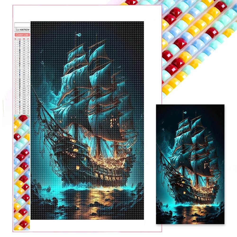 5D DIY Big Size Diamond painting - Full Square - Night Sailboat 45x75cm