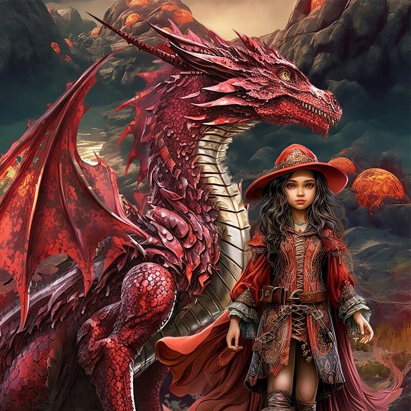 Girl And Dragon Diamond Painting