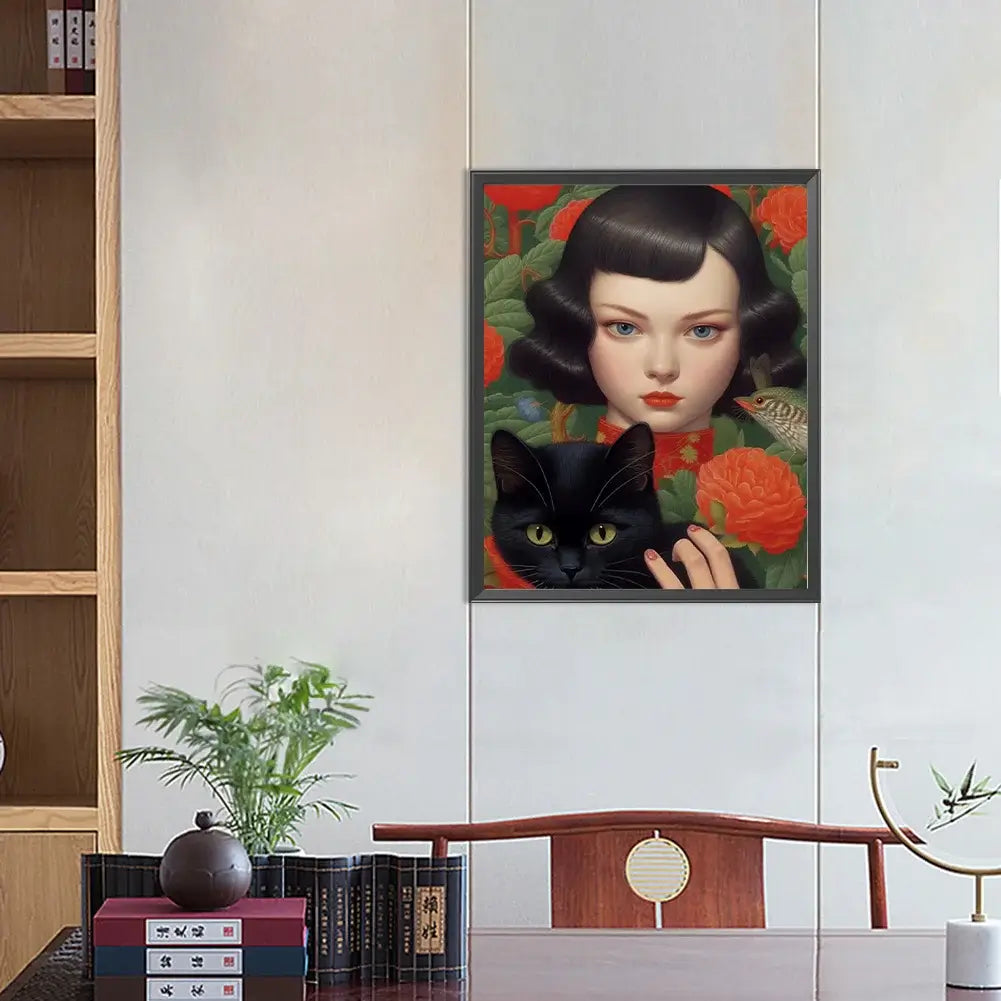 Girl and Black Cat 5D DIY Diamond Painting Kit