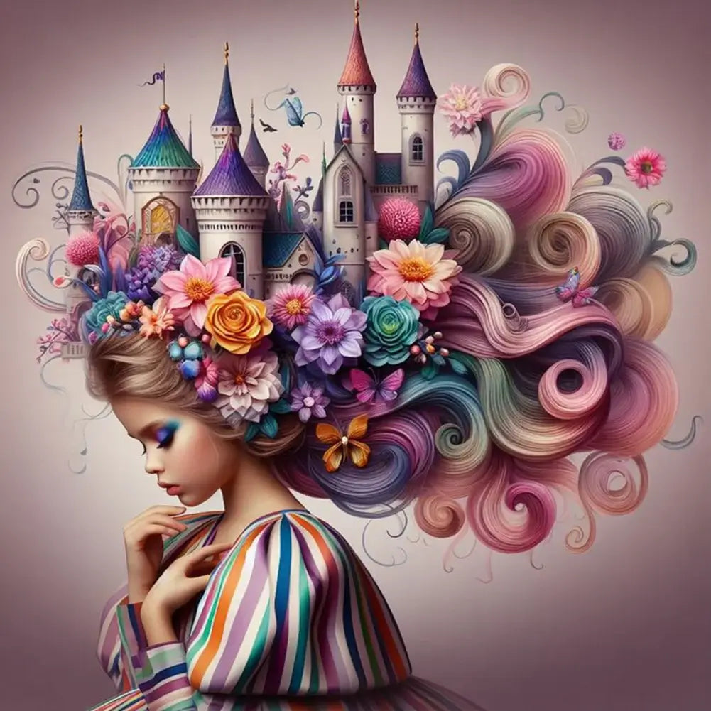 Girl With Castle Hair 5D DIY Diamond Painting