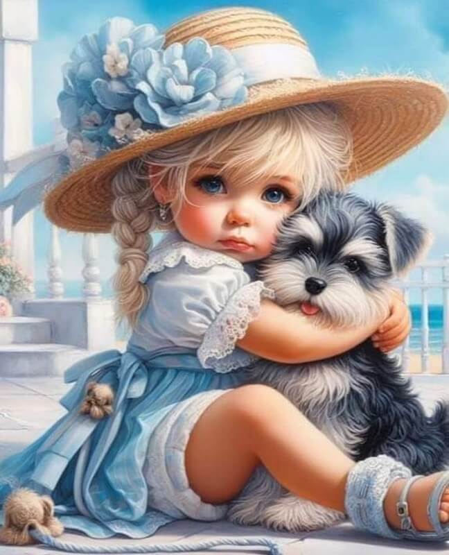 Girl And Dog Diamond Painting