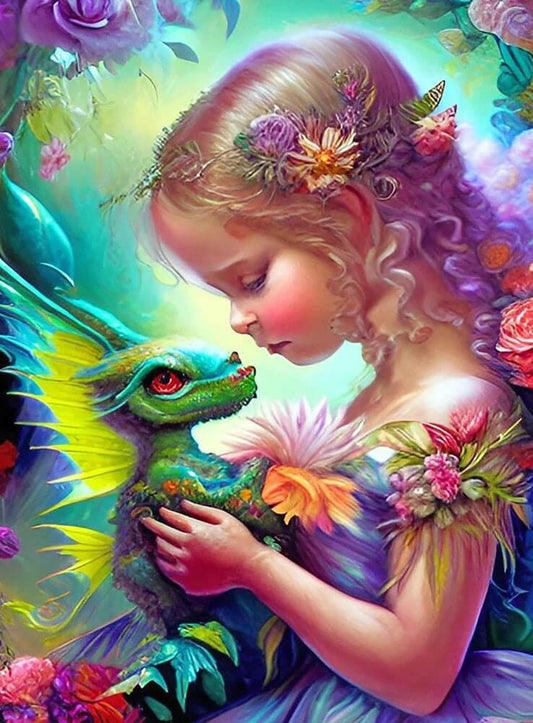 Diamond Painting - Full Round / Square - Girl and Dragon