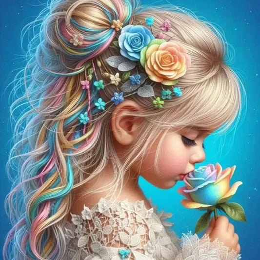 Girl Smells Rose Diamond Painting