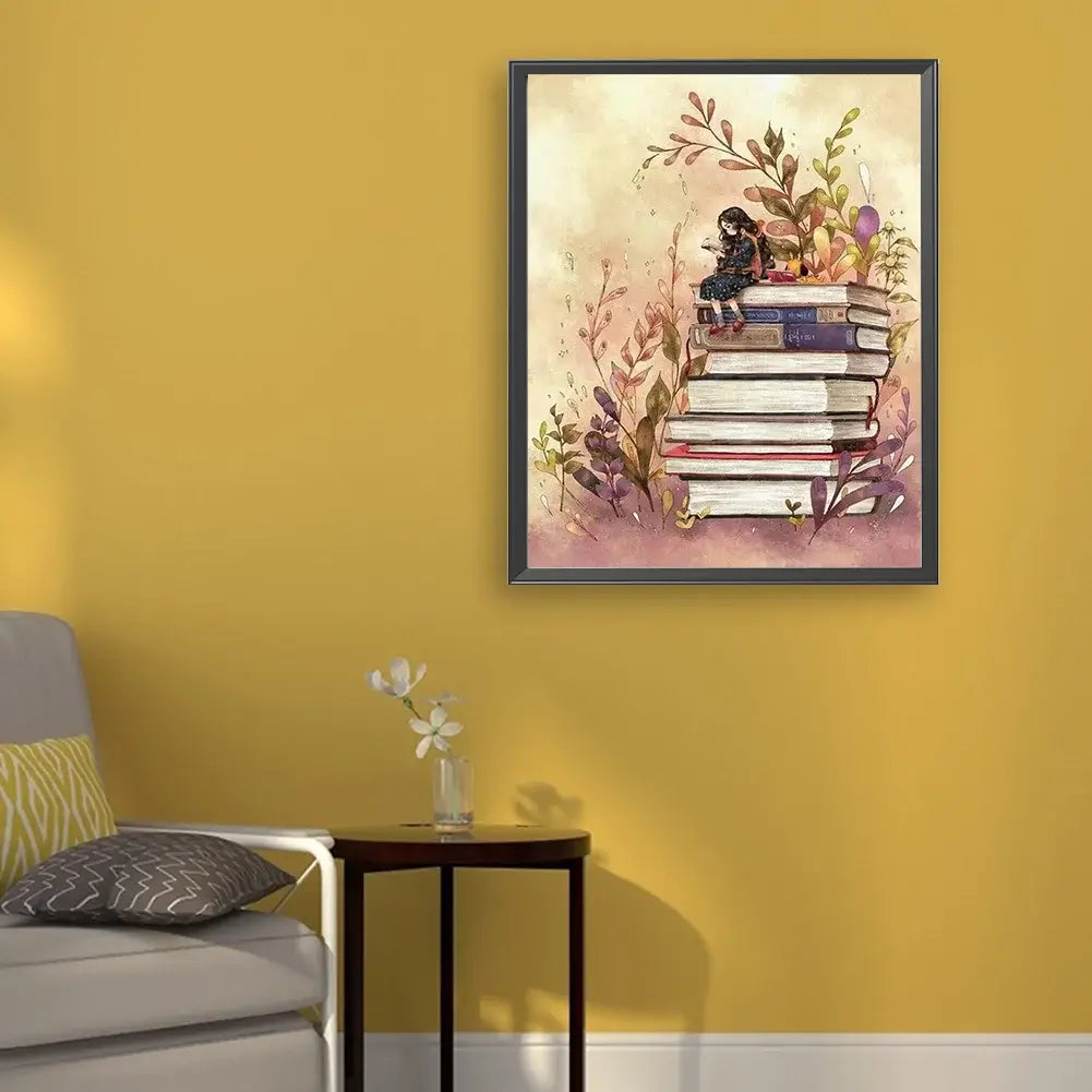 DIY Girl On Books Paint By Number Acrylic Oil Painting