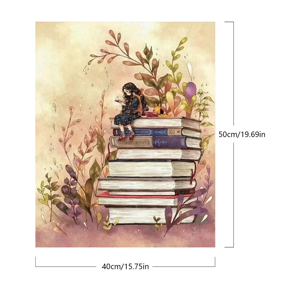 Girl On Books Paint By Number Acrylic Oil Painting Size