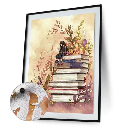 Girl On Books Paint By Number Acrylic Oil Painting 