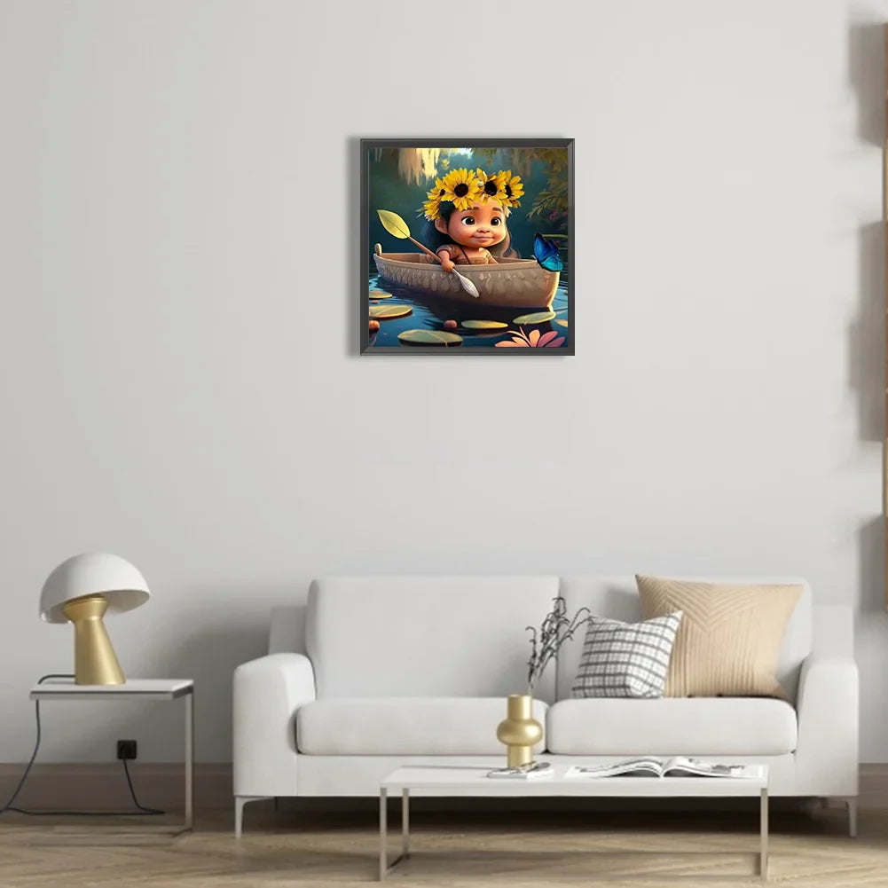 girl rowing boat 5d diy diamond painting kit