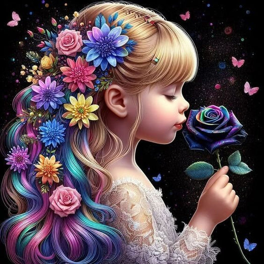 Girl Smell Rose Diamond Painting
