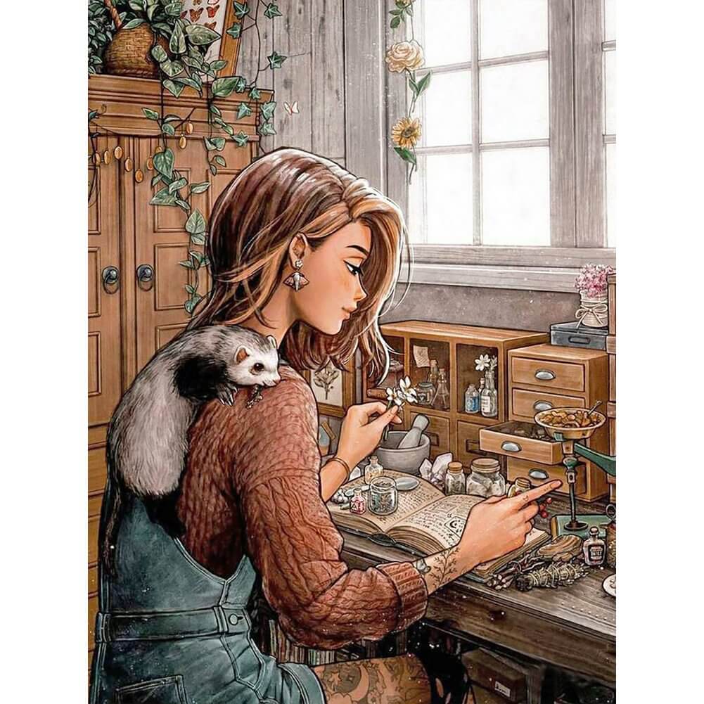 5D DIY Diamond painting - Full Round / Square - Study Girl