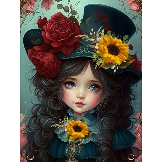 Diamond Painting - Full Round / Square - Girl With Flower Hat