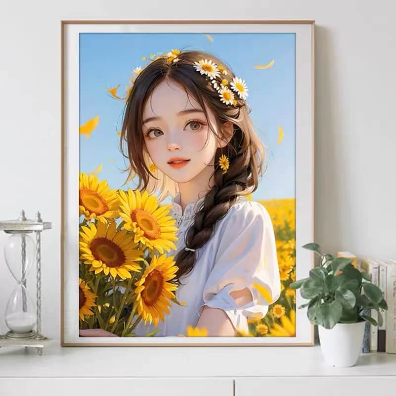 5D DIY Cute Girl With Flowers Diamond Painting b