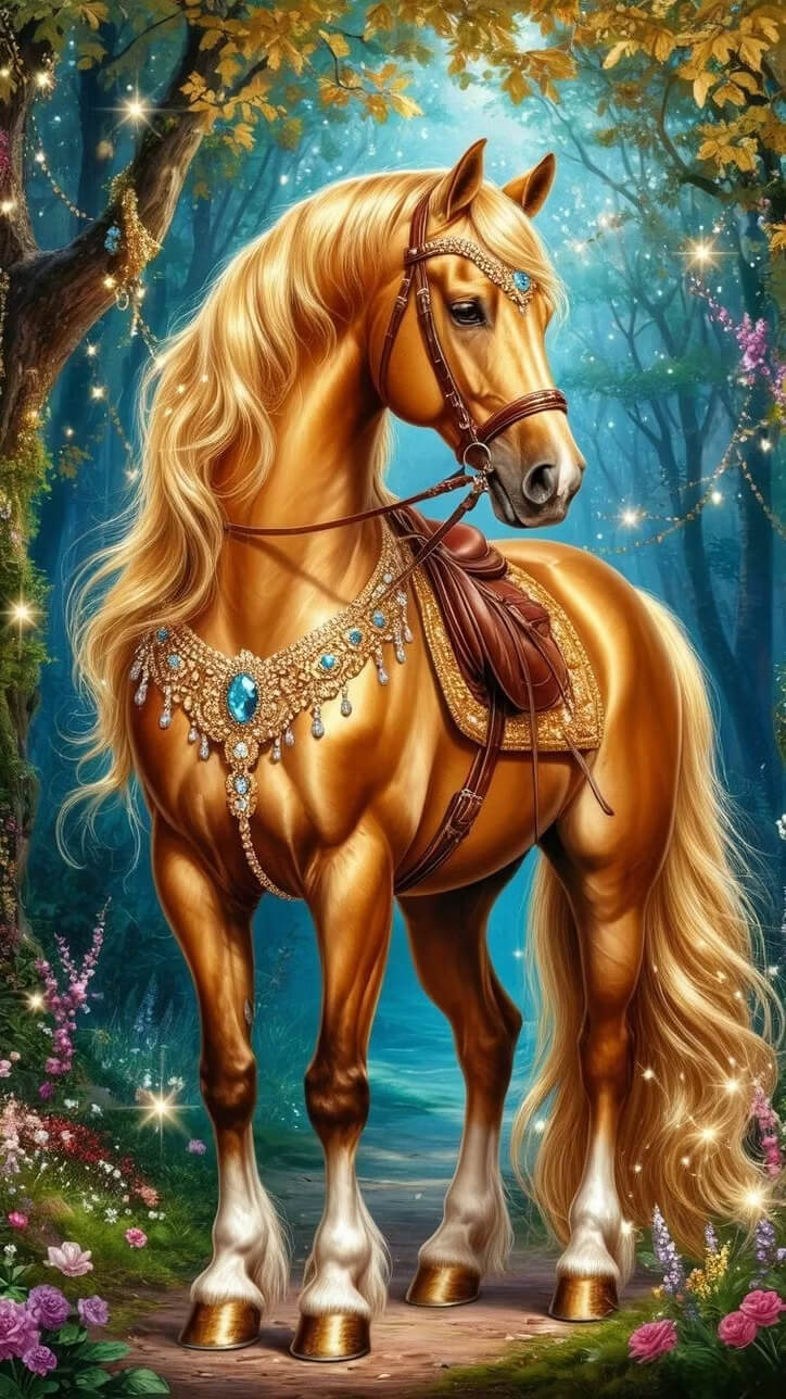DIY Animal Diamond Painting Kit - Full Round / Square - Golden Horse