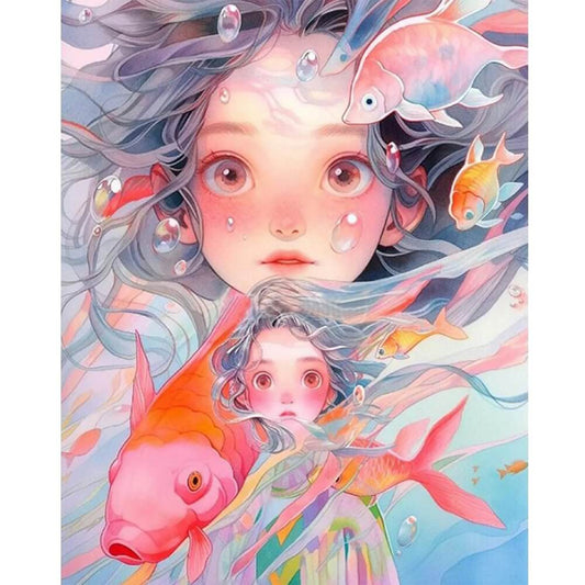 5D DIY Diamond Painting Kit - Full Round / Square - Goldfish and Maiden