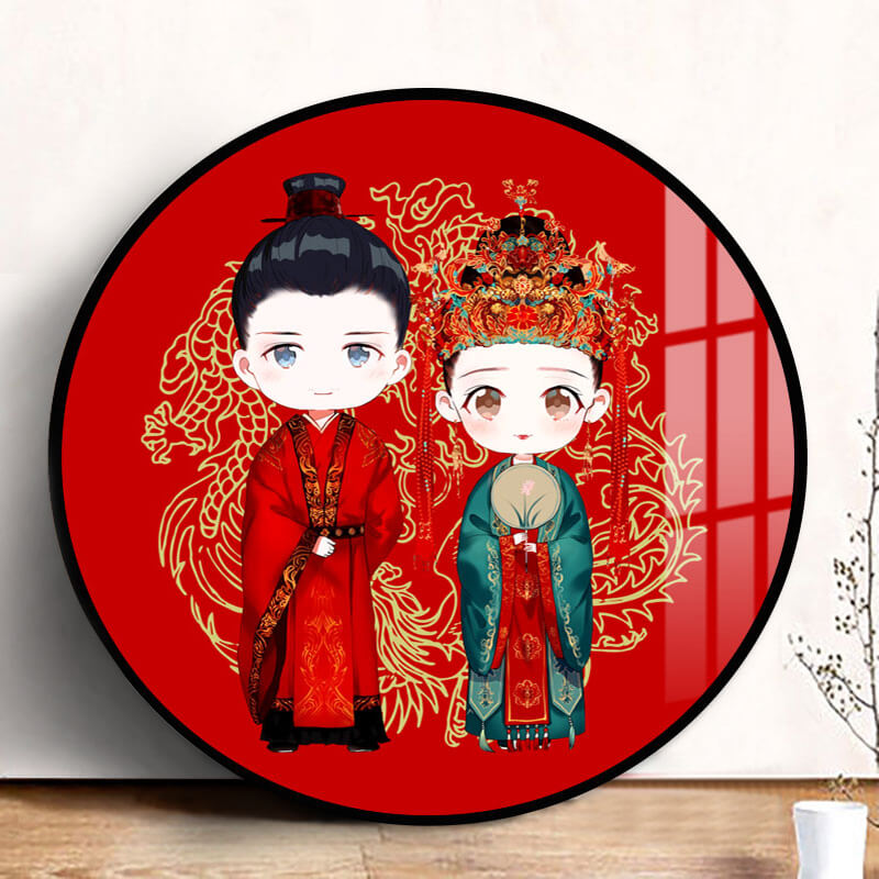 5D DIY AB Drill Diamond Painting - Cartoon Chinese Groom and Bride