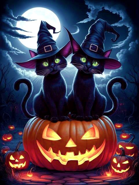 5D DIY Diamond Painting - Full Round / Square - Halloween Cats