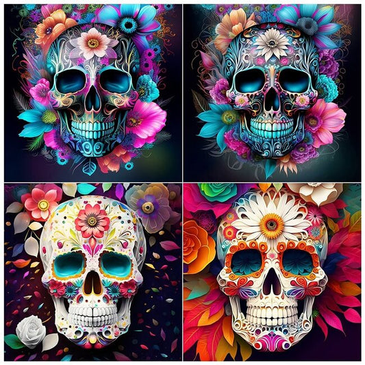 Halloween Diamond Painting - Full Round / Square - Flower Skull