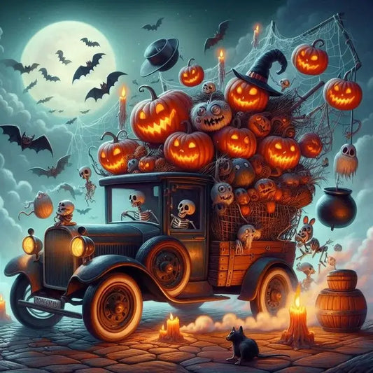 Halloween Pumpkin Truck Diamond Painting