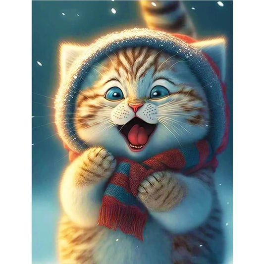 5D DIY Diamond painting - Full Round / Square - Happy Cat With Hat