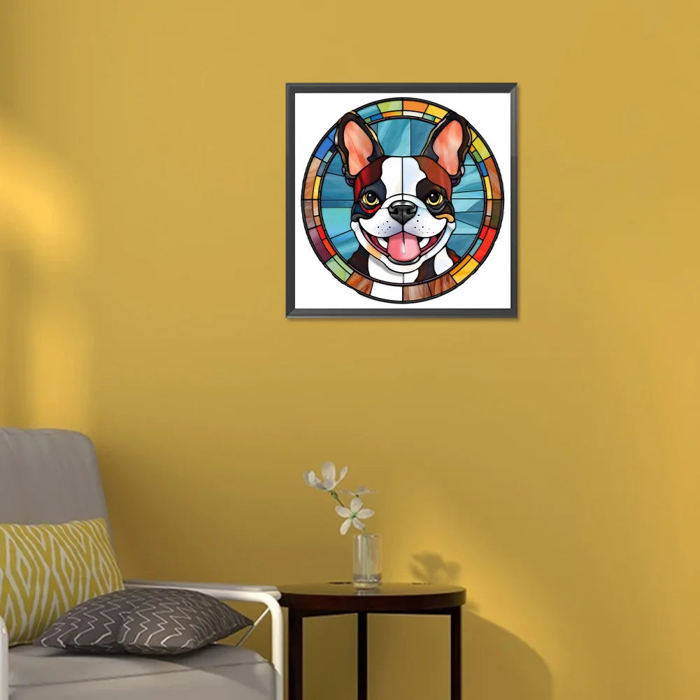 happy dog stained glass diamond dot art craft