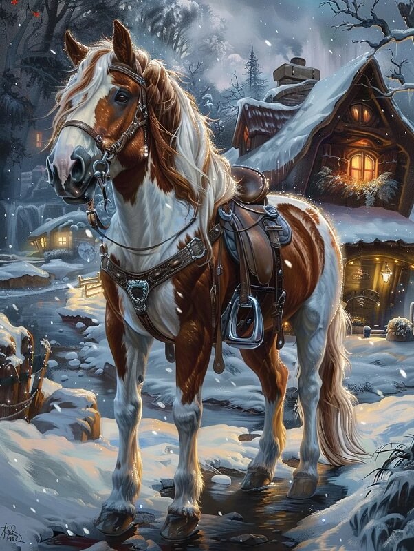 Winter Night Horse Diamond Painting