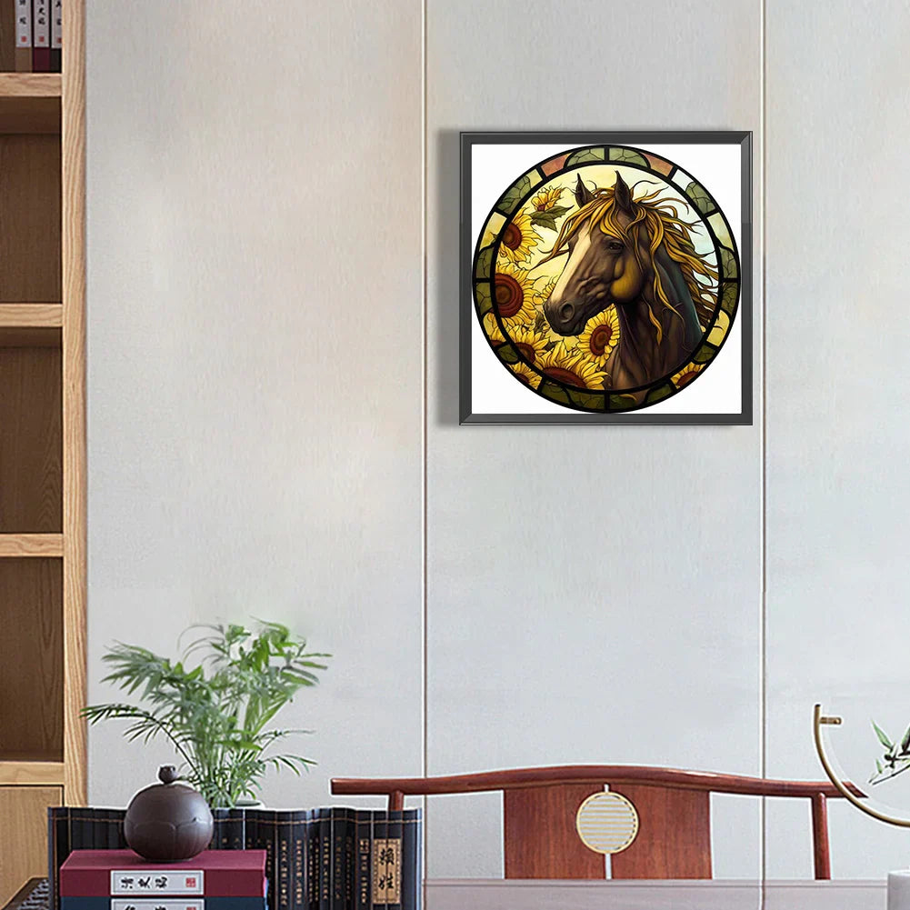 Horse ï¼?Sunflower Stained Glass Diamond Painting