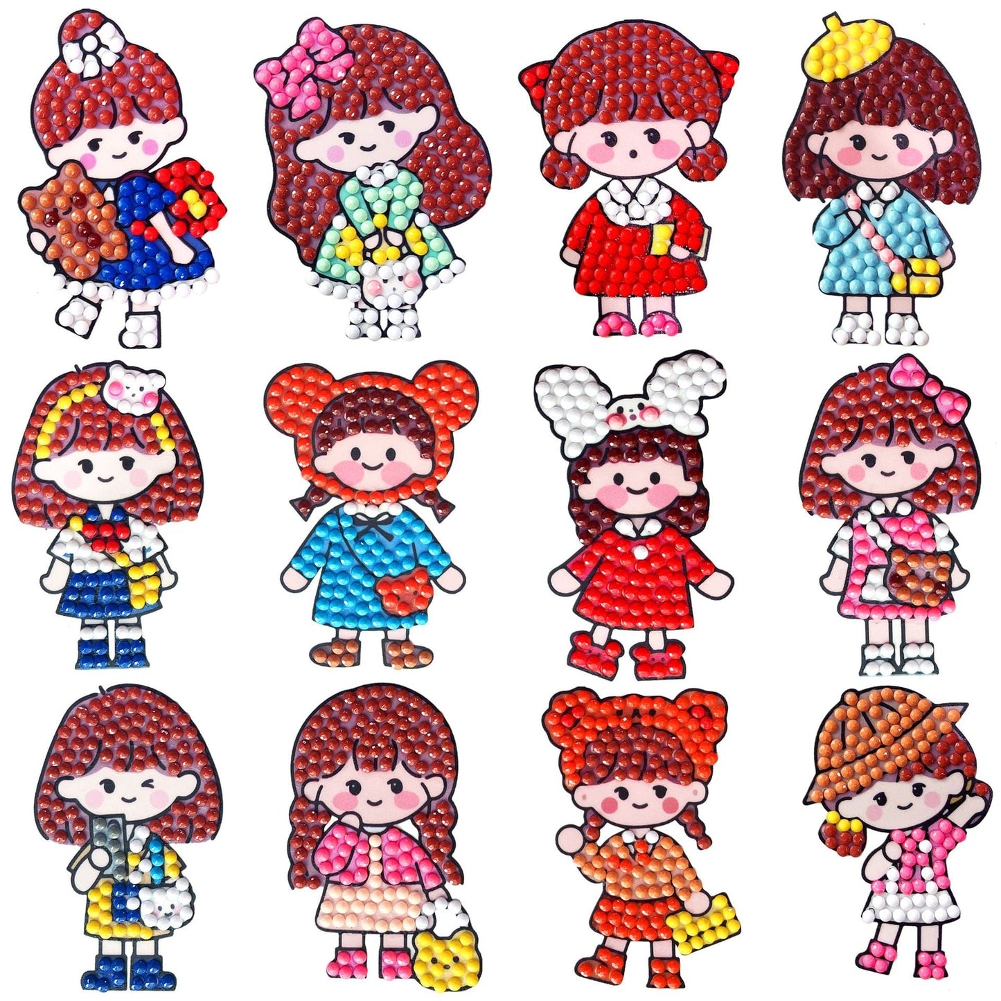 12 PCS Cartoon DIY Diamond Painting Stickers Kit - Cute Girl