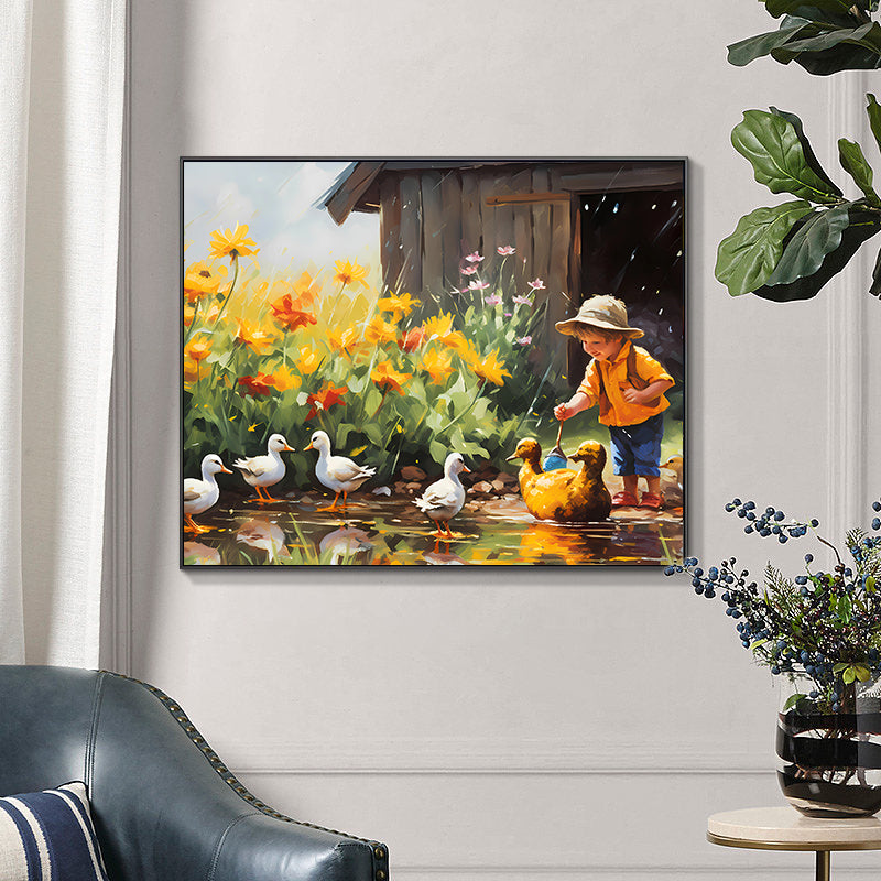 5D DIY Diamond Painting - Full Round / Square - Little Boy And Ducks