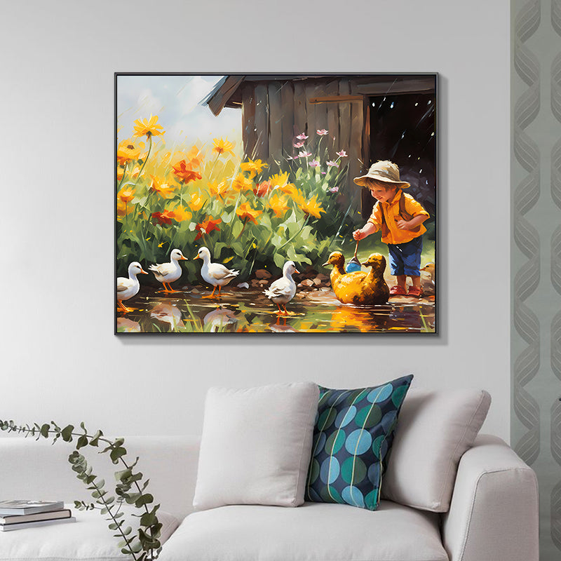5D DIY Diamond Painting - Full Round / Square - Little Boy And Ducks