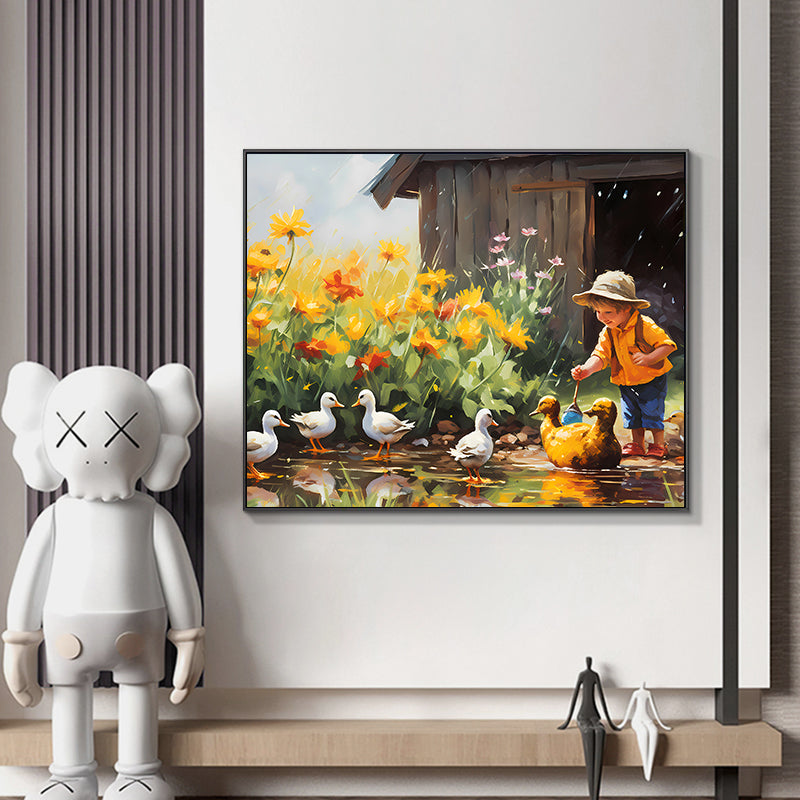 5D DIY Diamond Painting - Full Round / Square - Little Boy And Ducks