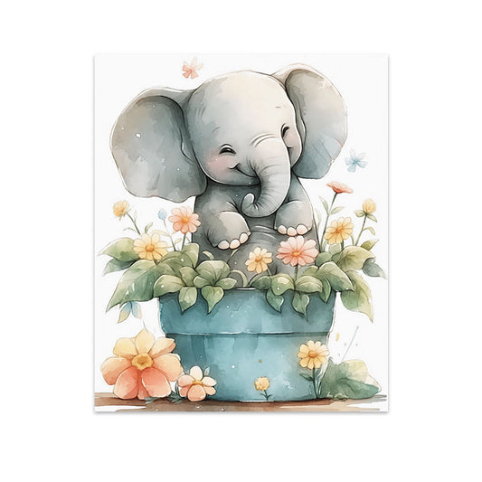 DIY 5D Diamond Painting - Full Round / Square - Elephant In Flower Pot