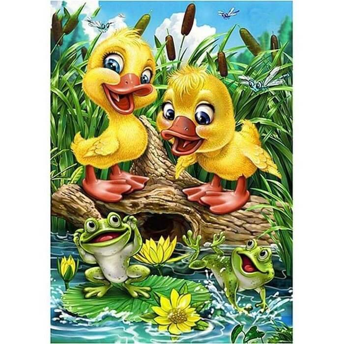 kids diamond painting ducklings frog