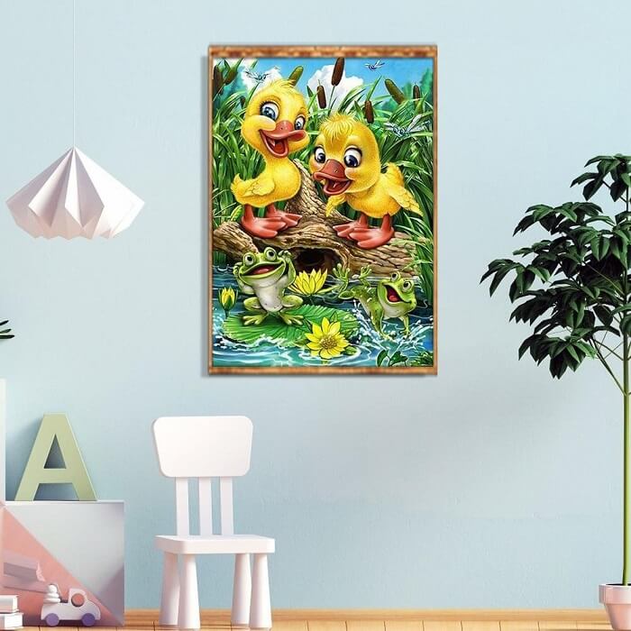 kids diamonds painting ducklings frog