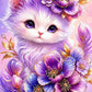 DIY Animal Diamond Painting Kit - Full Round / Square - Kitten In Flowers