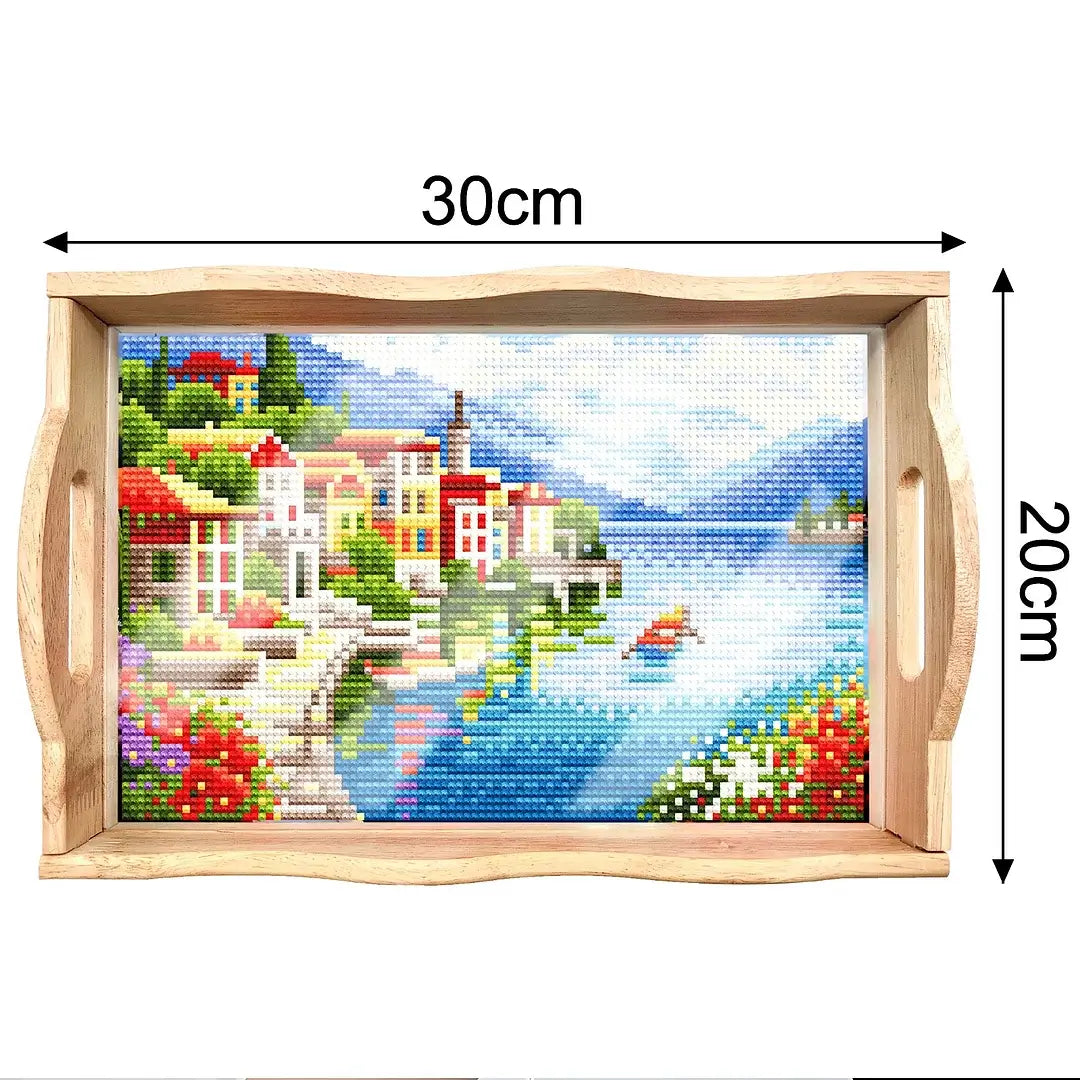 DIY Landscape Diamond Painting Decor Wooden Food Tray Size