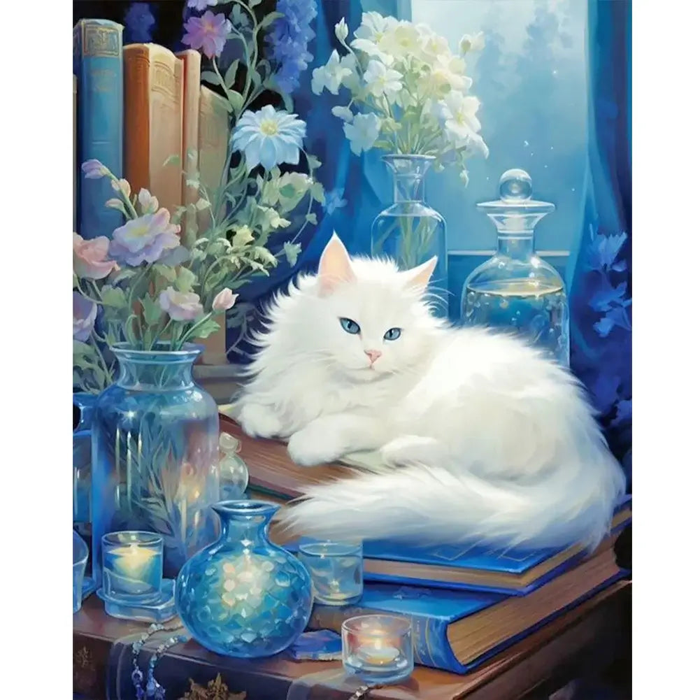5D DIY Diamond Painting - Full Round / Square - Lazy White Cat