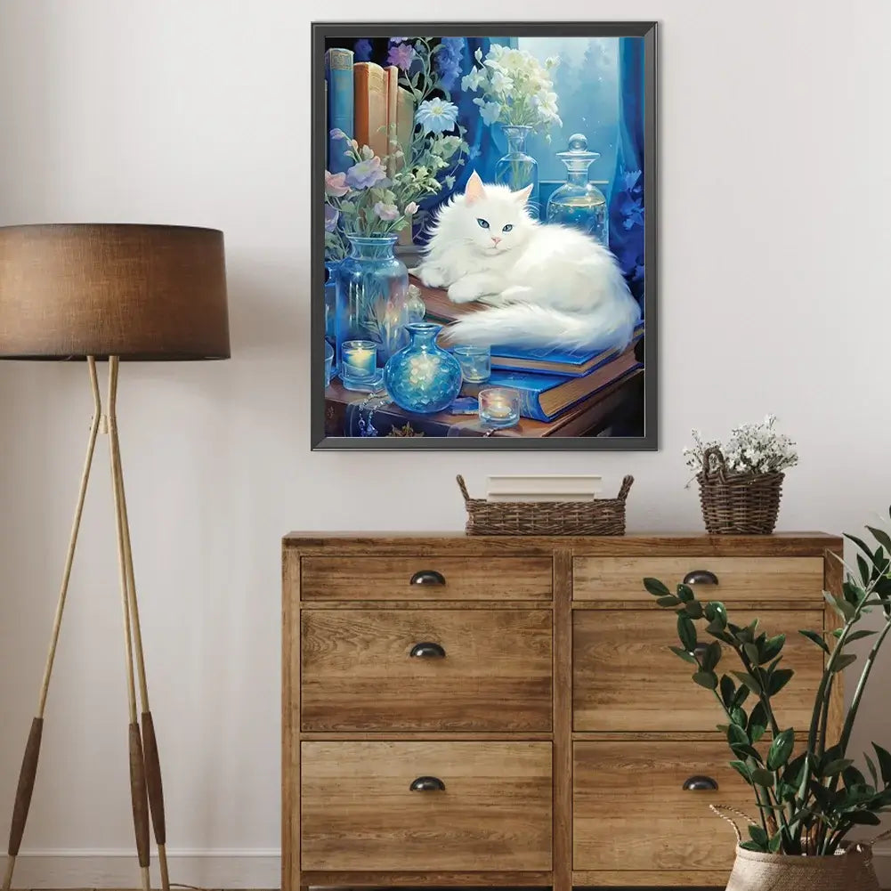 Lazy White Cat 5D DIY Diamond Painting