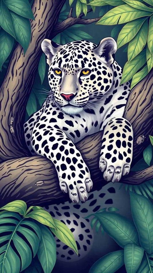DIY Diamond Painting Kit - Full Round / Square - Leopard In The Tree