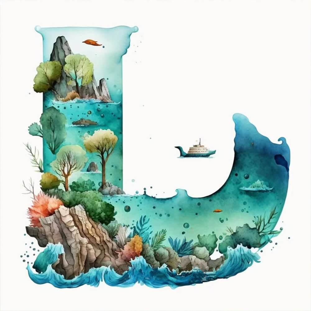 Scenery Diamond Painting - Full Round / Square - Letter L