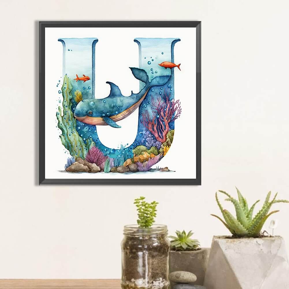 Letter U & Whale Scenery Diamond Painting