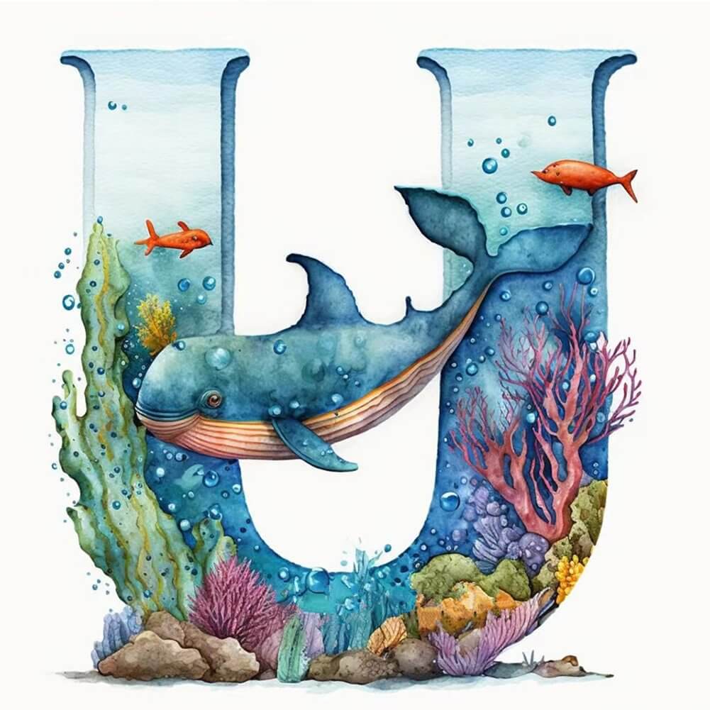 Scenery Diamond Painting - Full Round / Square - Letter U & Whale
