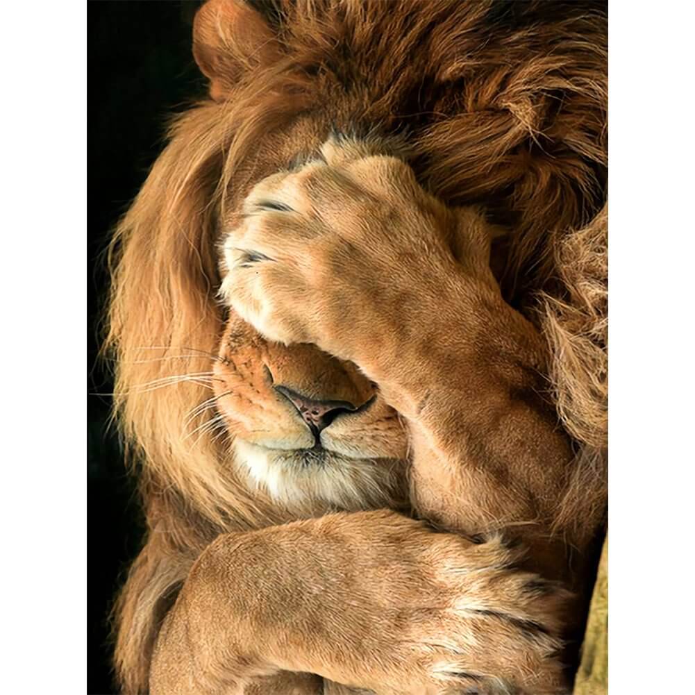 DIY Diamond Painting - Full Round / Square - Lion Covering Eyes