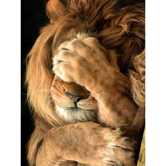 DIY Diamond Painting - Full Round / Square - Lion Covering Eyes