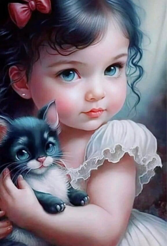 Diamond Painting - Full Round / Square - Little Girl and Cat