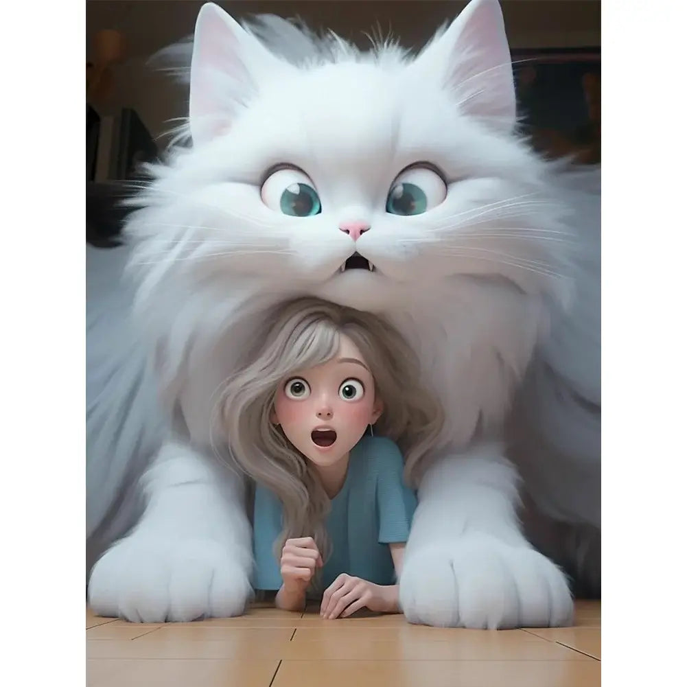 Girl And Gaint Cat Diamond painting