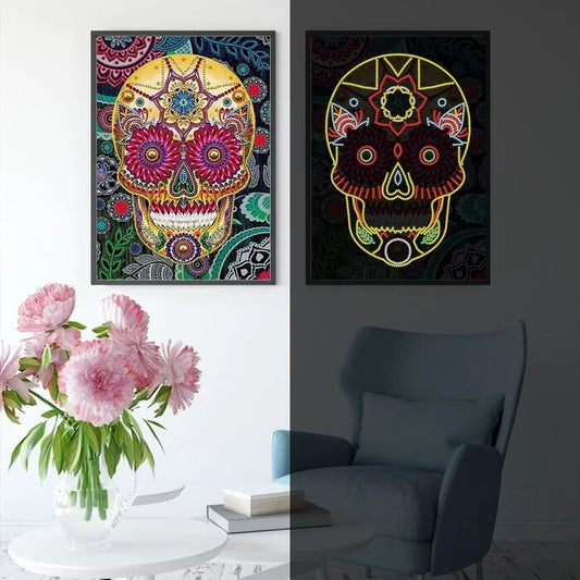 Luminous Diamond Painting - Crystal Rhinestone - Goldren Skull