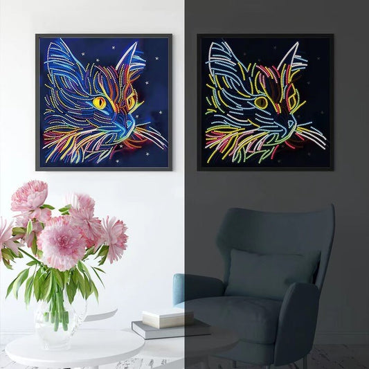 Night Cat Luminous Diamond Painting