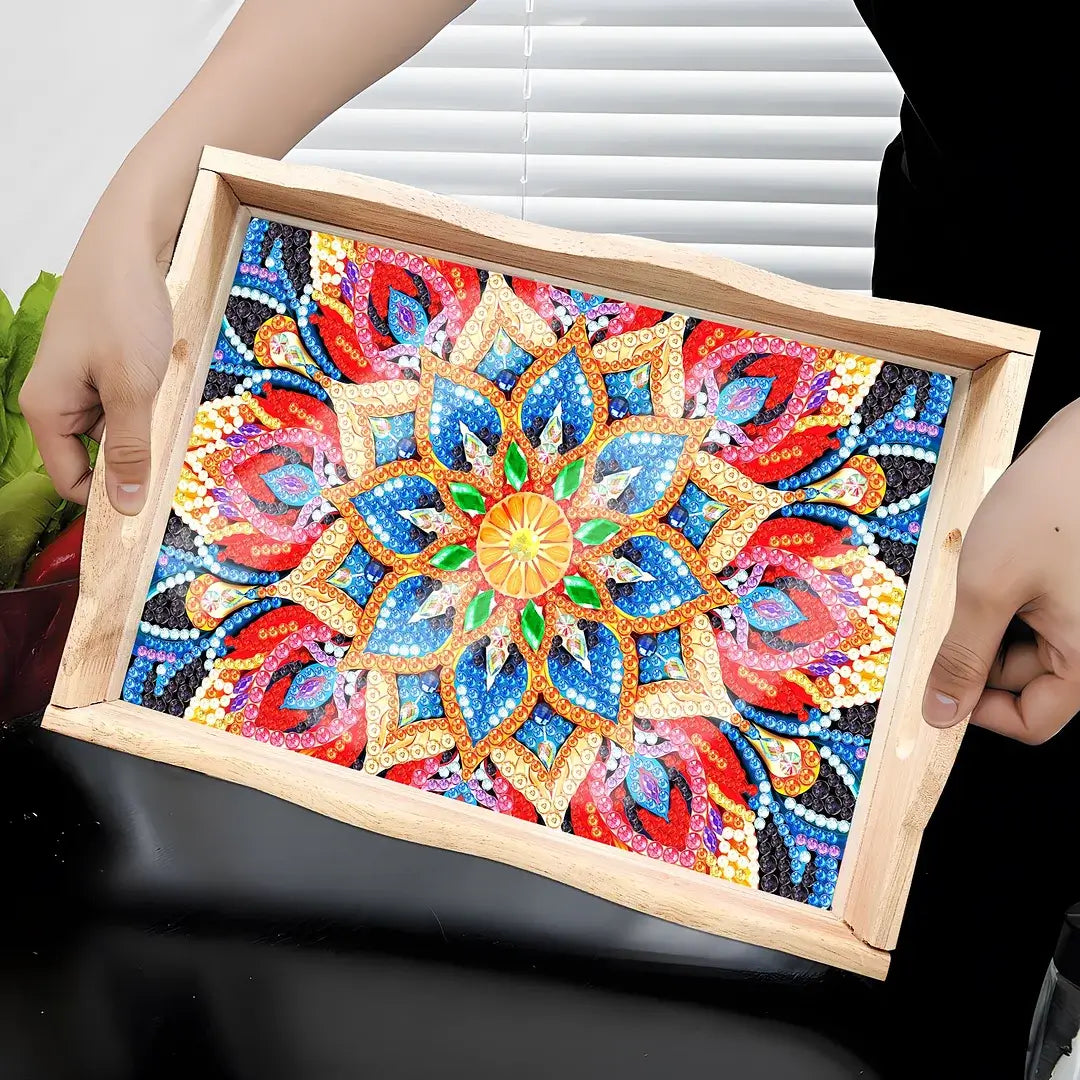mandala diamond art decor wooden food tray kit