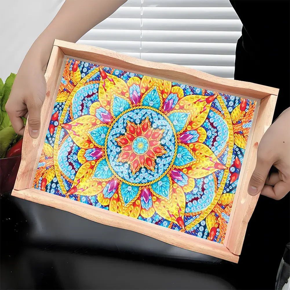 mandala diamond painting decor wooden food tray