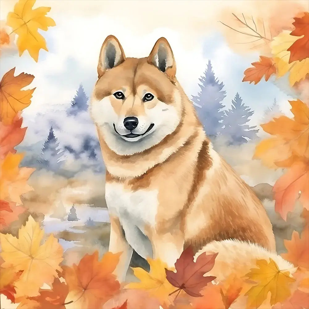 5D DIY Diamond Painting - Full Round / Square - Maple Leaf Puppy B
